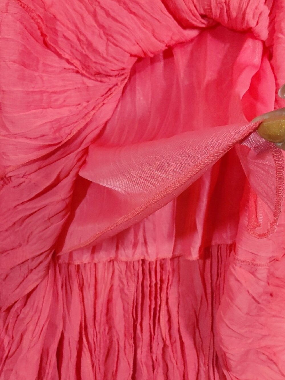 RAFAEL Vibrant Pink Coral Elastic Waist Crinkle Midi/Maxi Skirt Small - Picture 6 of 6